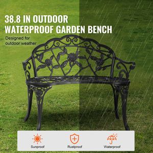 Banc de jardin en métal avec dossier, capacité de charge de 480 lb, 38,8 pouces, pour hôtel et salle de sport - Product Image 2
