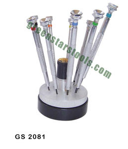 LUXURO – Ensemble de tournevis professionnels pour horlogers, 9 pièces, avec support rotatif, lames de rechange, outils en acier pour la pose de bijoux, GS2081 - Product Image 1