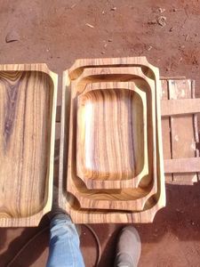 Handmade Durable Polished Eco-Friendly Acacia Wood <b>Serving</b> Tray <b>Set</b> Natural Rectangular Food <b>Serving</b> Platters - Product Image 1