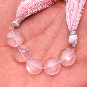 AAA Quartz 12mm Round Coin Faceted Briolette Beads Natural <b>Pink</b> Rose Quartz Semiprecious Gemstone Loose Beads For Jewelry Making - Product Image 3