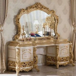 Luxury Turkish Style Makeup Vanity Carved Wooden Dressing <b>Table</b> Gold <b>Mirror</b> Dresser for Bedroom Hotel Villa - Product Image 4