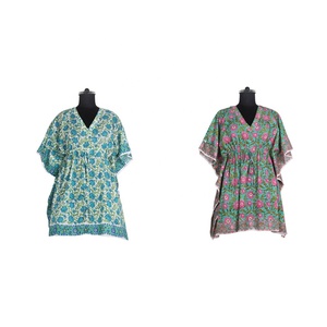 KFSL001 Kaftan court en coton Fabricant de vêtements pour femmes Kimono indien en coton Kaftan long et court imprimé à la main - Product Image 1