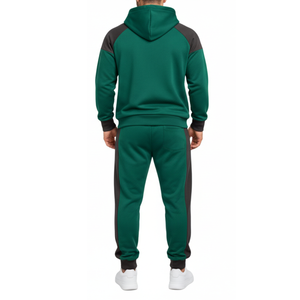 Survêtement homme vert foncé et gris foncé très demandé – Sweat à capuche à manches raglan avec poignets contrastants, pantalon assorti, ensemble athlétique - Product Image 2