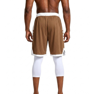 Shorts de basket-ball pour hommes personnalisés, rayés marron et blanc, séchage rapide, coupe athlétique, respirants, pour l'été, vente en gros - Product Image 2