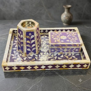 Ensemble brûleur de bakhoor en nacre incrustée, fait main, avec plateau et boîte en bois pour l'aromathérapie à domicile - Product Image 2
