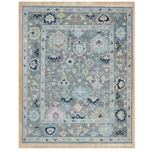 Luxury Classic <b>Grey</b> Hand Knotted Wool Area Rug with Pastel Floral Pattern Flat Pile for Living Room Bedroom - Product Image 6
