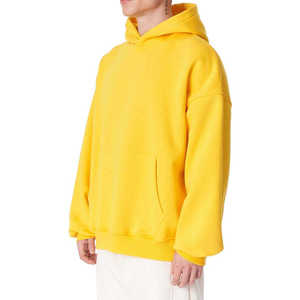 Sudadera con Capucha Oversize para Hombre, Amarillo Sólido, Forro Polar de Algodón, Diseño Casual con Bolsillos, Forro de Primavera, Antiarrugas, Transpirable - Product Image 5
