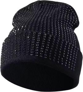 Custom logo high quality Fashion Warm <b>Winter</b> Knitted Designer Beanie Hat <b>Cap</b> <b>for</b> <b>Men</b> and Women Hat Big Stone work Beanies - Product Image 1