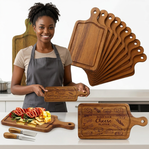 Planche à découper rectangulaire en bois d'acacia durable Skyjoy, lot de 10, avec poignée, épaisseur 1,5 cm, pour servir viande, fromage, charcuterie - Product Image 4