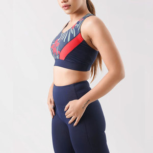 Soutien-gorge de sport pour femme à imprimé floral, dos nageur, col ras du cou, maintien moyen, respirant, pour le yoga et les activités sportives, avec bordure contrastante - Product Image 3