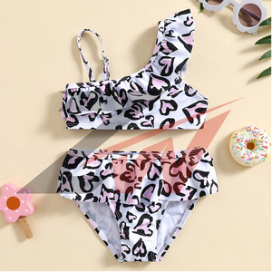 Conjunto de Bikini Personalizado con Volantes para Niñas, Traje de Baño de Dos Piezas al por Mayor, Vestido de Baño de Dos Piezas para Niñas, Transpirable, de Secado Rápido, OEM, ODM - Product Image 2