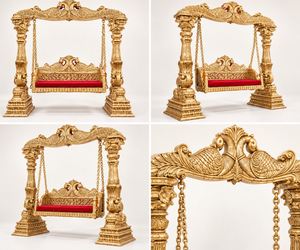 Columpio dorado de lujo con diseño de pavo real para ceremonia de boda hindú, decoración de Mehndi y Haldi, EE. UU. - Product Image 6