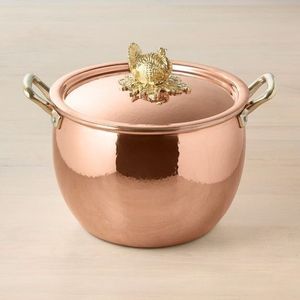 Vintage Hammered <b>Copper</b> Cooking Casserole with Lid Brass Handles Elegant Serving Dish for Home Hotel Kitchen Dining <b>Table</b> - Product Image 3