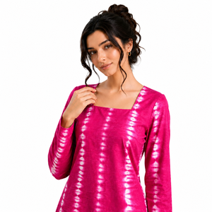 Kurti Largo de Algodón Rosa para Mujer, con Cuello Cuadrado, Estilo Casual Étnico, Kurti Elegante para Damas, Moda de Boutique al por Mayor - Product Image 4