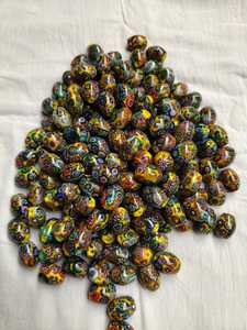 Perles en verre Millefiori de Murano faites à la main |   Perles ovales multicolores noir, blanc, jaune, vente en gros, perles africaines pour la fabrication de bijoux - Product Image 3
