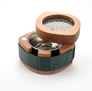 Quemador de Incienso Mubkhar de Madera Ecológico Hecho a Mano por FAIZA CRAFT con Rejilla Metálica y Envoltura de Cuero Beige para Bakhoor Árabe - Product Image 6
