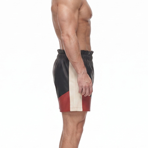 Men's Genuine <b>Leather</b> <b>Shorts</b> Solid Pattern Mid Waist Custom Design Slim Fit with Elastic Waist - Product Image 3