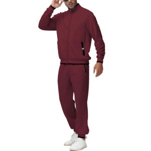 Chándal de Hombre de Color Sólido con Cierre Completo, Corte Regular, con Bolsillos Laterales, Estilo Casual Otoñal, Material de Poliéster Color Granate 2026 - Product Image 3