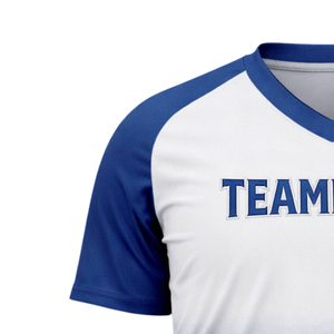 Maillot de baseball personnalisé pour hommes, sublimation, bleu et blanc, col en V, design éclair, uniforme d'équipe, respirant, prix abordable, OEM - Product Image 5