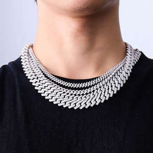 Collar de Cadena Cubana con Diamantes Plateados, Plata de Ley, Corte Brillante Redondo, Estilo Hip Hop para Hombres y Mujeres - Product Image 3