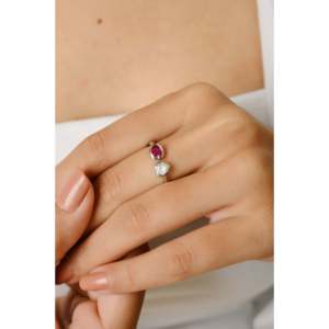 18K Gold Heart Diamond & Oval Ruby Toi Et Moi Ring - Product Image 3