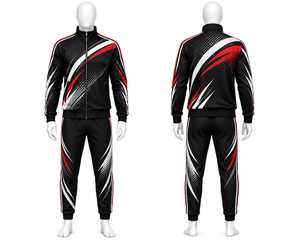 <b>Men's</b> Black Red Tracksuit Set Zip <b>Jacket</b> Jogger Pants Sportswear Athletic Casual Wear - 2 Piece - Product Image 1