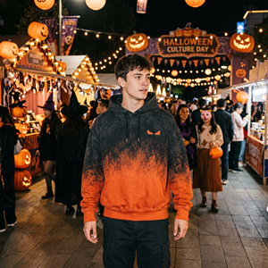 Sudadera con capucha para hombre, estilo oversize, con efecto degradado en negro y naranja, estilo streetwear, de algodón y poliéster. - Product Image 5