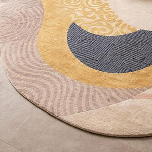 Alfombra Ovalada Abstracta Estilo Zen, Hecha a Mano con Patrón en Espiral en Relieve, Alfombra de Área en Color Crema Amarillo Neutro para Interiores Japoneses - Product Image 3