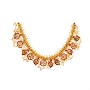 <b>Ruby</b> Guttapusalu Short <b>Necklace</b> Set-Fashion Jewelry - Product Image 2