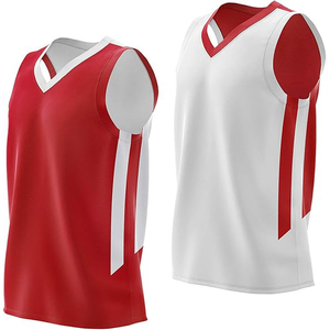 Ensemble de maillots de basket-ball réversibles, nouveau design léger, col rond, 100% polyester, tissu personnalisé, séchage rapide, maillot rouge - Product Image 1