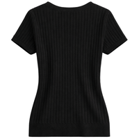 Haut en tricot côtelé à col en V pour femme, manches courtes, coupe ajustée, pull décontracté d'été, extensible et doux, élégant, à porter au quotidien, chemisier pour femme