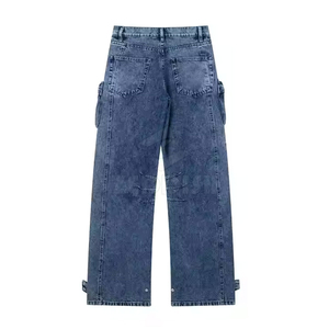 Pantalon cargo décontracté à coupe régulière, taille haute personnalisée, écologique, 100 % coton épais, multi-poches, fermeture éclair - Product Image 2