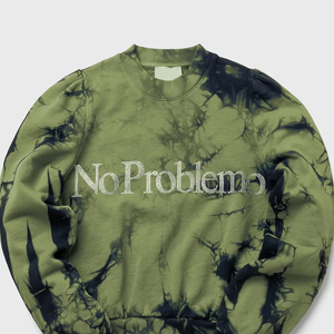 Sudadera de cuello redondo para mujer, verde, con efecto tie-dye, pedrería, mangas abullonadas y letras de cristal 'No Problem' - Product Image 4