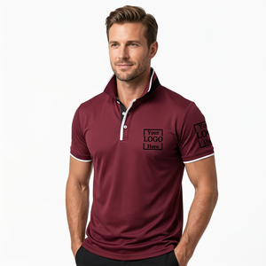 Custom <b>Men's</b> Maroon <b>for</b> <b>Shirt</b> Short Sleeve Solid Color Breathable Knitted 100% Cotton Anti-Wrinkle Casual Design Logo Print - Product Image 2