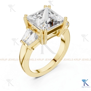 Anillo de Compromiso de Oro Sólido con 5 Diamantes CVD Cultivados en Laboratorio, Corte Princesa y Baguette - Product Image 4