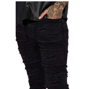 กางเกงยีนส์เดนิมทรงตรงเอวกลางสำหรับผู้ชาย ราคาส่งถูก รับผลิตตามแบบ OEM คุณภาพสูง ยืดได้ ทรงปกติ แต่งขาดสไตล์ไฮสตรีท - Product Image 3