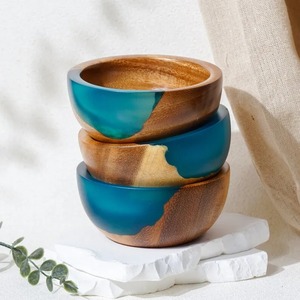 Bol en résine époxy moderne personnalisé avec logo, pièce décorative artisanale en bois de burl naturel pour l'intérieur de la maison - Product Image 1