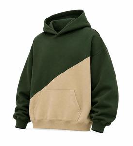 Sudadera con Capucha Oversize Premium Verde Bosque Invernal con Bloques de Color, Panel Diagonal de Forro Polar, Estilo Urbano, Servicio OEM Personalizado - Product Image 2