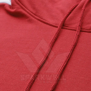 เสื้อฮู้ดผู้ชายสีแดง แขนเสื้อสีขาวลายทาง มีกระเป๋าหน้า สไตล์สตรีทแวร์ลำลองสำหรับฤดูหนาว ทรงปกติ ผ้าถักจากฝ้าย แห้งเร็ว - Product Image 6