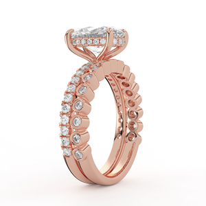 Anillo de Oro Amarillo de 14K y 18K con Diamantes Cultivados en Laboratorio, Corte Ovalado Central, Collar con Pavé Oculto, Bisel a Juego, Banda Redonda, Joyería Nupcial - Product Image 4