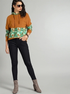 Sudadera con Capucha para Mujer, Diseño Color Block con Estampado de Camuflaje, Manga Larga, Corte Regular, Tejido de Algodón, Ropa Casual de Otoño - Product Image 1