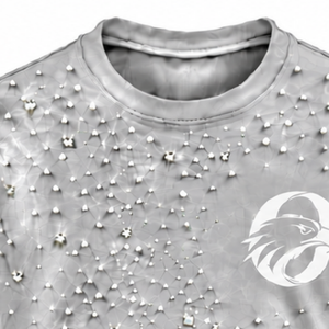 Silver Unisex Pearl T <b>Shirt</b> Short Sleeve Crew Neck Pearl <b>Studded</b> Tee Custom Casual Fashion Streetwear Apparel Top - Product Image 3