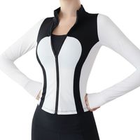 Chaqueta de Yoga para Mujer con Contraste Blanco en la Espalda, Cierre Completo, Ligera, Transpirable, de Secado Rápido, Elástica en 4 Direcciones, Corte Ajustado, Manga Larga, para Gimnasio
