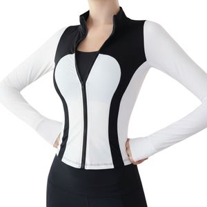 Chaqueta de yoga para mujer con contraste blanco en la espalda, cremallera completa, transpirable, de secado rápido, ajuste ceñido, manga larga, ropa deportiva para gimnasio, top de alto rendimiento. - Product Image 2