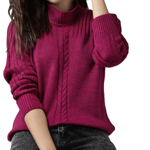 Pull col roulé 100 % laine pour femme, tricoté à la main, manches longues, couleur unie, anti-boulochage, décontracté, hiver - Product Image 4