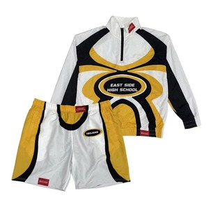 Ensemble de survêtement unisexe East Side High School, blanc, noir, jaune, color block, manches longues, demi-zip, style sportif, polyester, printemps - Product Image 1