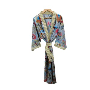 Export Quality New Grey Mukut Printed Cotton <b>Kimono</b> Robe for Women Long <b>Beach</b> Cardigan Printed <b>Kimono</b> - Product Image 1