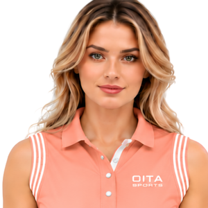 Polo sin mangas Peach Equestrian con cuello de parche para mujer, ajuste ceñido, top de entrenamiento para equitación, personalizado, al por mayor, de alto rendimiento - Product Image 3