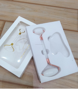 Cristales de piedra de ágata natural Artesanía La mejor herramienta de masaje Cuidado de la piel con cristales Rodillo de masaje de cuarzo transparente y juego de Gua Sha - Product Image 4