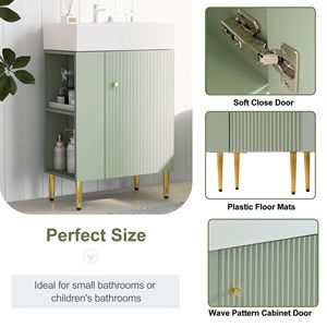 Mobile bagno verde da 21,6 pollici con lavabo singolo in ceramica e mobiletto contenitore laterale sinistro - Product Image 3